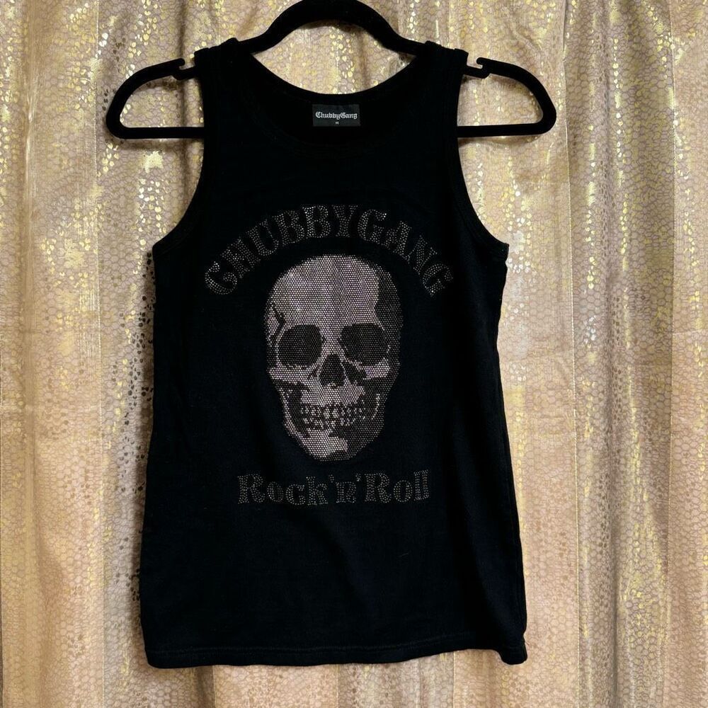 Chubby Gang Japanese‎ Black Rhinestone Rock N Roll Skull Tank Top M